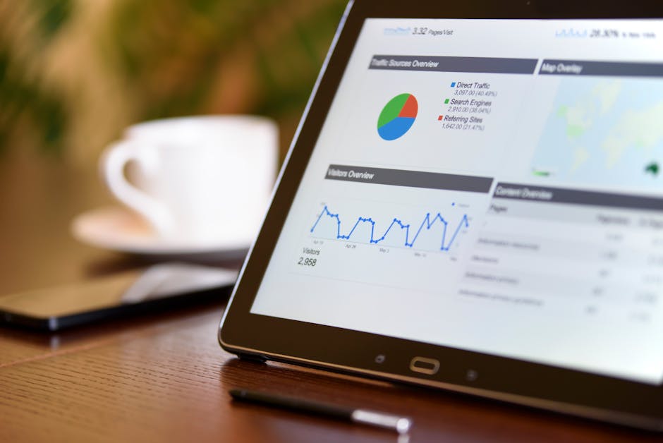 Tablet displaying marketing automation analytics and conversion charts