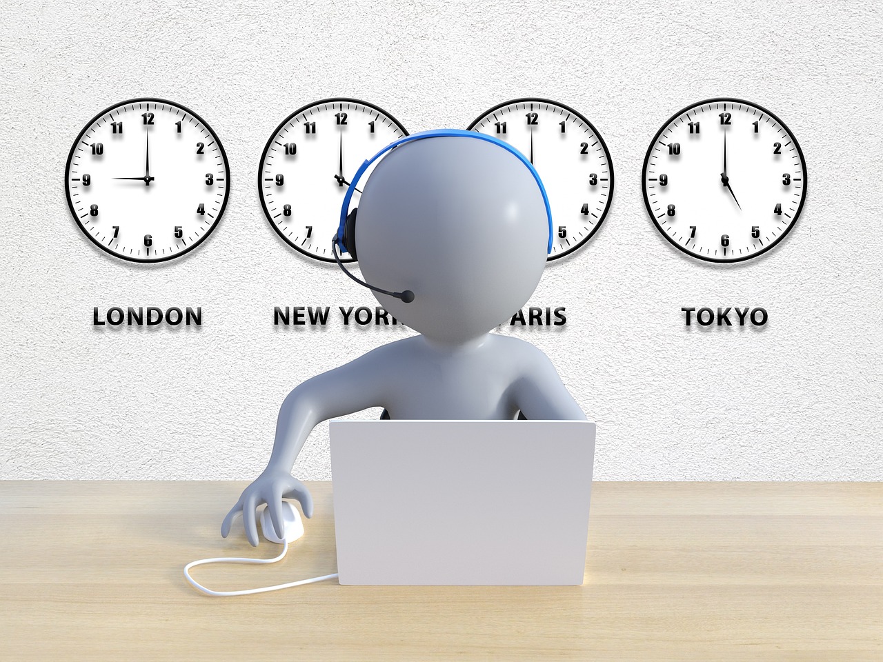 Customer support agent wearing headset for AI voice service