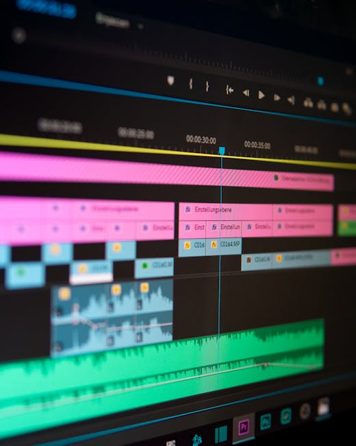 Solo video editor reviewing creative timeline cuts on a wide monitor