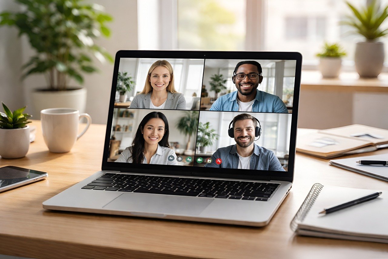 Solo business owner on a video call working remotely